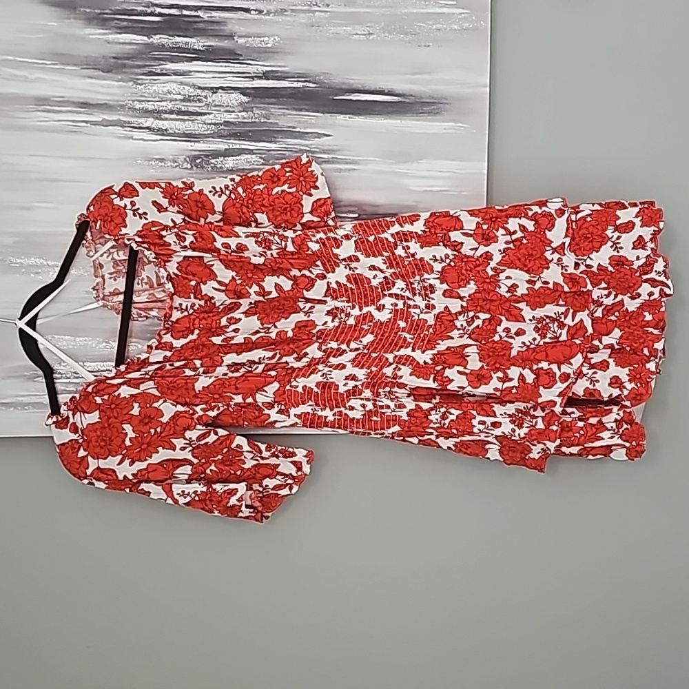 Ruffle red and white flowers short spring/summer dress